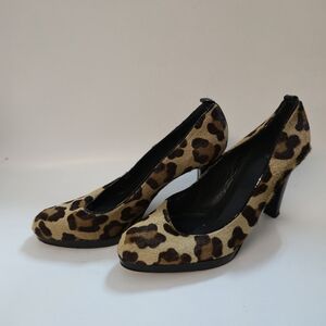 Stuart Weitzman Leopard Print Calf Hair Platform Heels Size 8 1/2